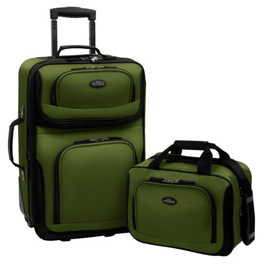 U.S. Traveler Rio Lightweight Carry-On Suitcase 20" Softside Expandable Design, Durable, Business and Travel, Evergreen, Set