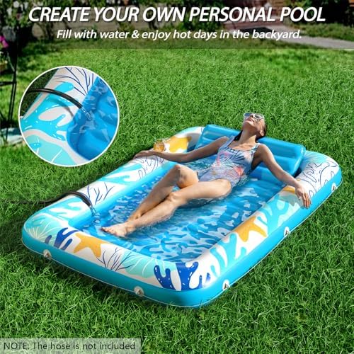 Inflatable Tanning Pool Lounger Float - Jasonwell 4 in 1 Sun Tan Tub Sunbathing Pool Lounge Raft Floatie Toys Water Filled Tanning Bed Mat Pad for Adult Blow Up Kiddie Pool Kids Ball Pit Pool