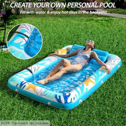 Inflatable Tanning Pool Lounger Float - Jasonwell 4 in 1 Sun Tan Tub Sunbathing Pool Lounge Raft Floatie Toys Water Filled Tanning Bed Mat Pad for Adult Blow Up Kiddie Pool Kids Ball Pit Pool