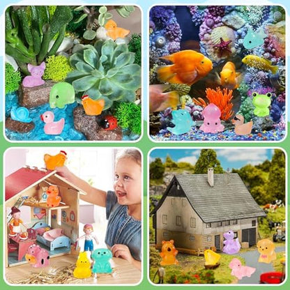 180pcs Luminous Mini Resin Animals Colorful Tiny Small Little Glow in the Dark Mini Resin Figures to Hide Miniature Animal Figurines for DIY Dollhouse Micro Garden Landscape Aquarium Decor Gift Crafts