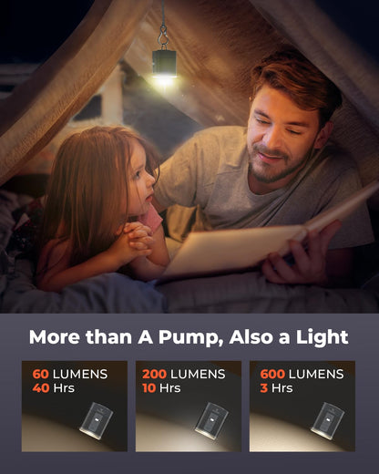 ETENWOLF AIR 3 Air Pump for Inflatables with 2600 mAh Battery & Camping Light, Ultra-Fast and Mini Electric Air Pump, Inflate Deflate for Air Mattress, Pool Floats, Vacuum Storage Bags (Black)