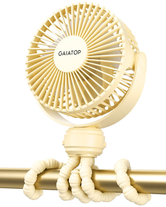 Gaiatop Mini Electric Fan with 5.5mm Gaps, Rechargeable, Detachable, 360 Rotate, 3 Speed, Yellow