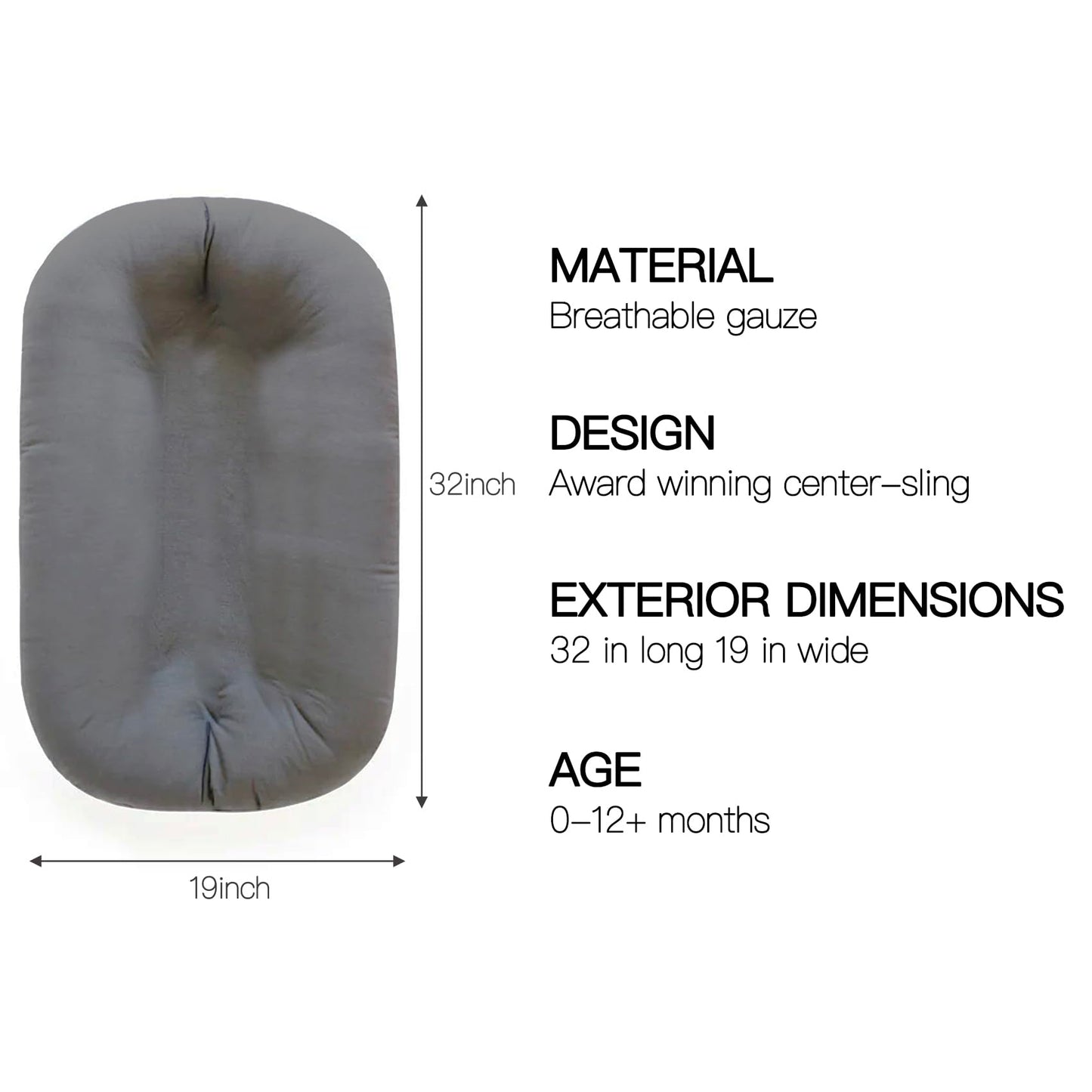 Baby Lounger - Snuggle Cozy Me Infant Lounger for Newborns | Breathable & Soft, Portable Awake-Time Pad, Essential Baby Gift- Grey (Lounger Cover Included)