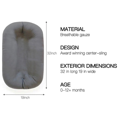 Baby Lounger - Snuggle Cozy Me Infant Lounger for Newborns | Breathable & Soft, Portable Awake-Time Pad, Essential Baby Gift- Grey (Lounger Cover Included)