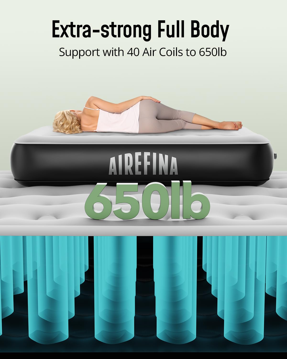 Airefina Queen Air Mattress with Built-in Pump 13", Comfort Blow up Mattress in 3 Mins Inflation/Deflation, Queen Size Inflatable Bed with Flocked Top for Camping, Home, Guest, Portable 80x60x13in