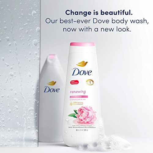 Dove Body Wash 4 Count Renewing Peony and Rose Oil for Renewed, Healthy-Looking Skin Gentle Skin Cleanser with 24hr Renewing MicroMoisture 20 oz