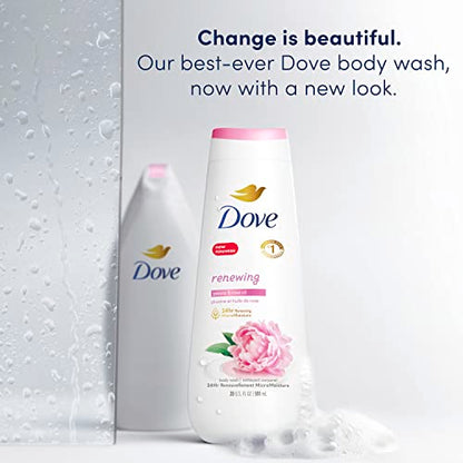 Dove Body Wash 4 Count Renewing Peony and Rose Oil for Renewed, Healthy-Looking Skin Gentle Skin Cleanser with 24hr Renewing MicroMoisture 20 oz