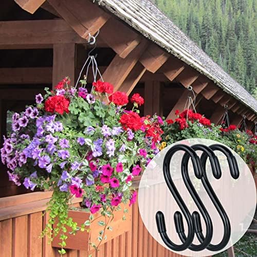 30 Pack Vinyl Coated Heavy Duty S Hooks for Hanging Plants, Clothes, Non Slip Steel Metal Black Rubber Coated Closet S Hooks for Hanging Jeans, Jewelry, Pot, Pan