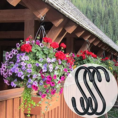 30 Pack Vinyl Coated Heavy Duty S Hooks for Hanging Plants, Clothes, Non Slip Steel Metal Black Rubber Coated Closet S Hooks for Hanging Jeans, Jewelry, Pot, Pan