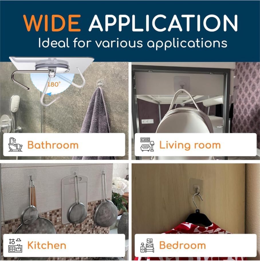 GLUIT Adhesive Large Wall Hooks for Hanging Heavy Duty 22 lbs Hook for Walls No Damage (12 Large Hooks)