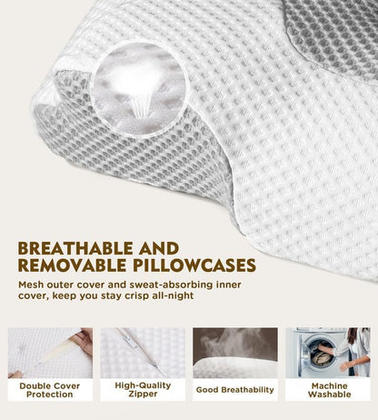 Osteo Cervical Pillow for Neck Pain Relief, Hollow Design Odorless Memory Foam Pillows with Cooling Case, Adjustable Orthopedic Bed Pillow for Sleeping, Support for Side Back Sleepers