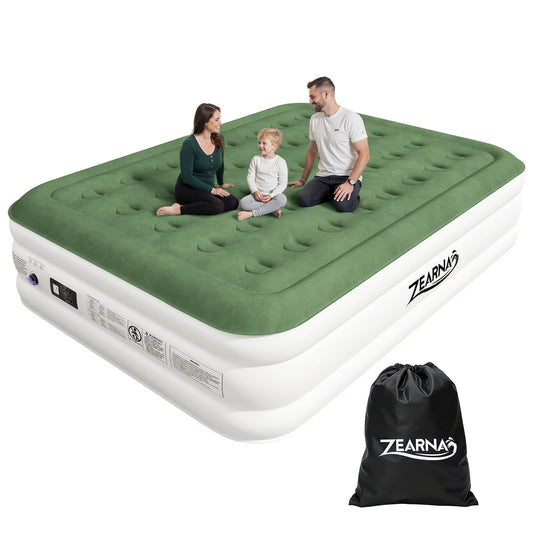 Zearna 2025 Upgraded Queen Air Mattress with Built in Pump，16'' Comfort Blow up Mattress, Quiet Surface Portable Inflatable Mattress, Air Bed with Storage Bag for Guests, Home, Camping, 660 lbs Max