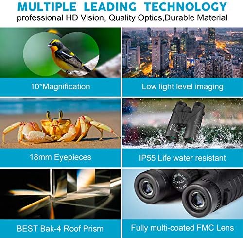 10x42 Binoculars for Adults - Professional HD Roof BAK4 Prism Lens Binoculars for Bird Watching, Hunting, Travel, Sports, Cruise, Concert, with Carrying Bag