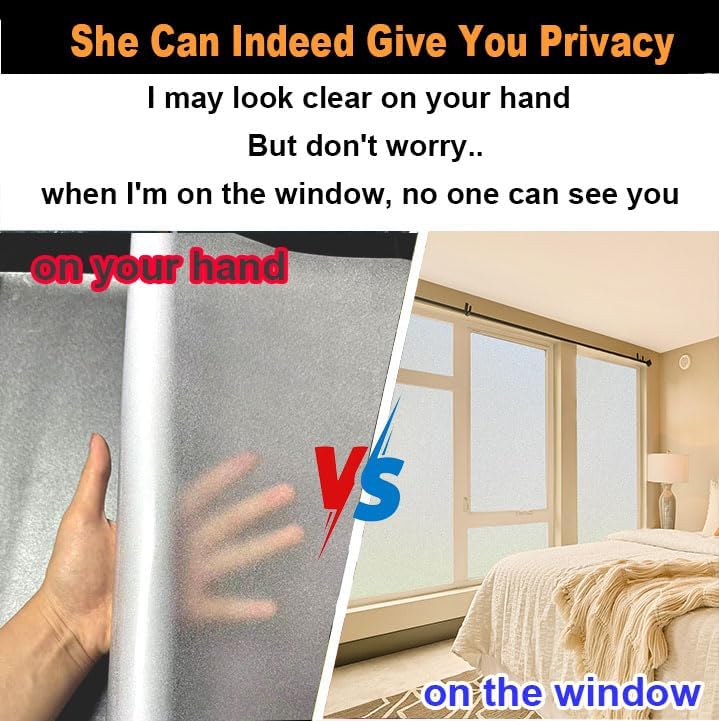 Frosted Glass Window Privacy Film Decorative with Tools, 2 Way Frosting Privacy Film for Glass Door, Static Cling Tint for Home Anti-UV, Covering Clings 23.6" by 77"