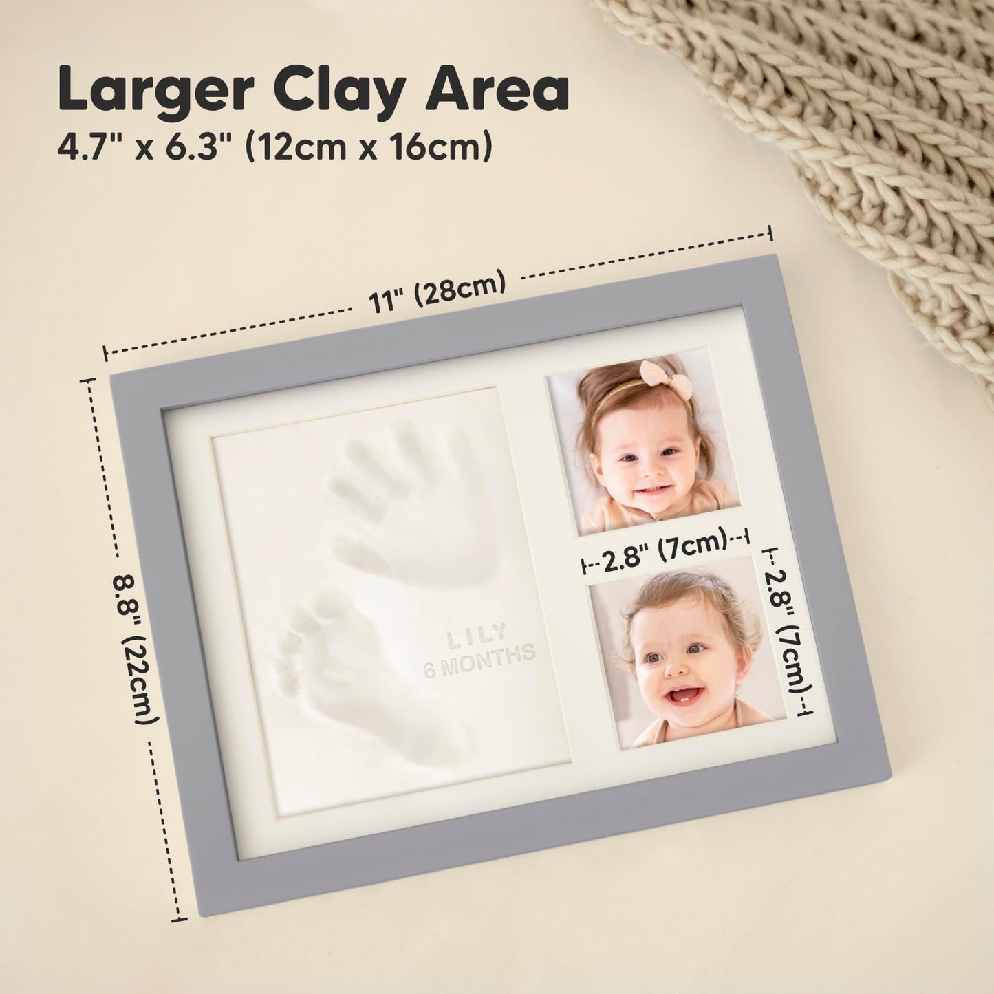 Baby Hand and Footprint Kit - Quick Dry Clay Baby Footprint Kit, Newborn Keepsake, Nursery Picture Frame for Boys, Girls, Personalized Gifts for Shower & Registry,New Mom Gift(Cloud Gray)