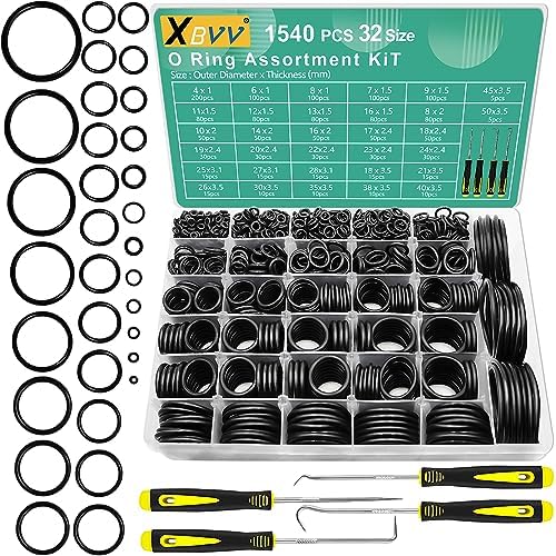 1540 Pcs 32 Size O-Rings Kit Nitrile Rubber O Ring Assortment with 4 Hook Set for Various Car Auto Vehicle Repair Plumbing Pressure Washer Air or Gas Sealing Connections Resist Oil and Heat