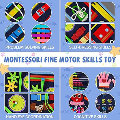 Gojmzo Busy Board Montessori Toys for Toddler Boys & Girls Gifts, Sensory Toys for Toddlers, Educational Travel Preschool Activities Learning Alphabet Count Fine Motor Skills