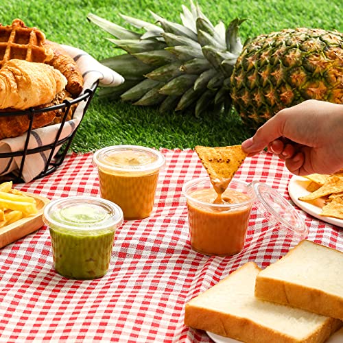 VITEVER [120 Sets - 5.5 oz] Portion Cups With Lids, Small Plastic Containers, Airtight and Stackable Souffle Cups for Jello Shots, Sauce, Condiments, Lunch, Party, Trips