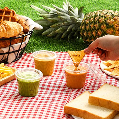 VITEVER [120 Sets - 5.5 oz] Portion Cups With Lids, Small Plastic Containers, Airtight and Stackable Souffle Cups for Jello Shots, Sauce, Condiments, Lunch, Party, Trips