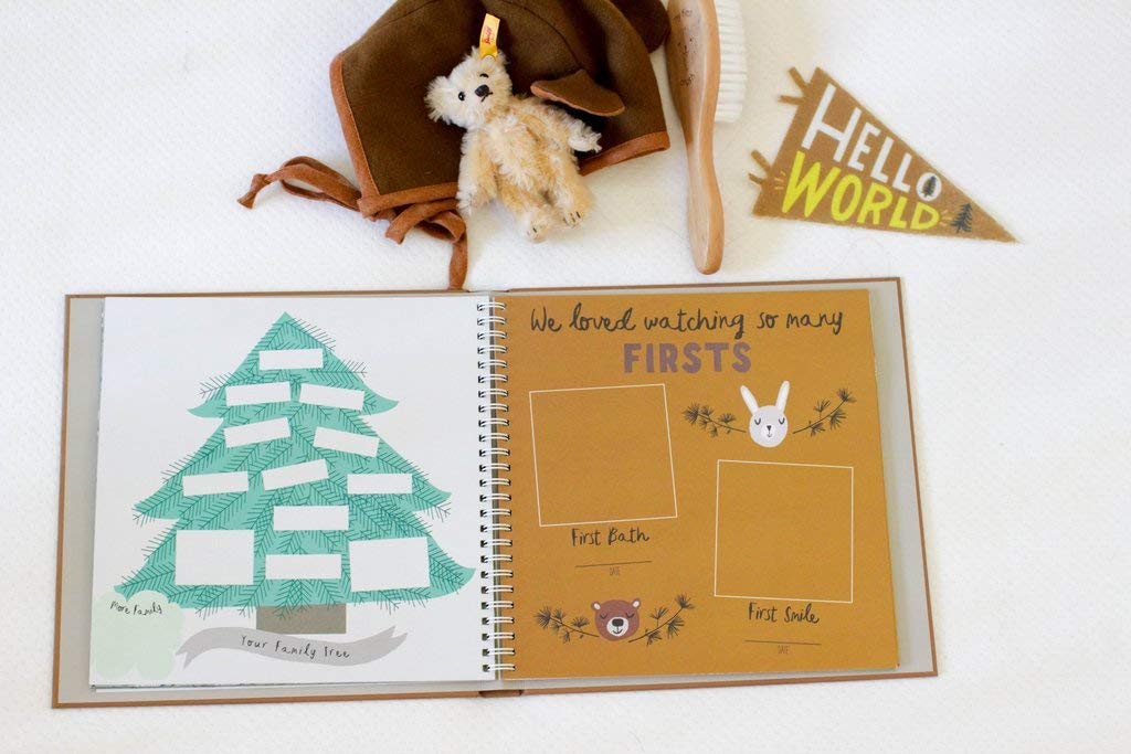 Lucy Darling Little Camper Baby Memory Book – First Year Journal, 5-Year Milestone Scrapbook & Photo Album – Rustic, Woodland Adventure Keepsake for Baby Boy or Girl – Ideal Gift