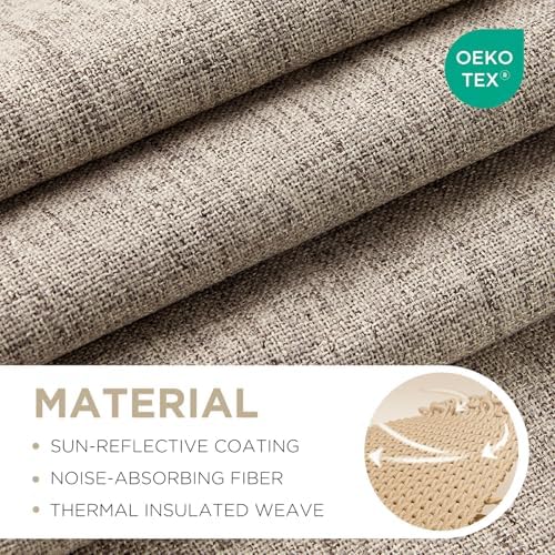 Joydeco 100% Blackout Curtains for Bedroom - Natural Linen Curtains 84 Inch Long, Thermal Insulated 2 Panels Linen Light Blocking Drapes, Rod Pocket & Back Tabs, Darkening Privacy for Living Room