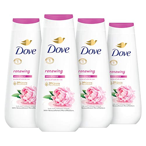 Dove Body Wash 4 Count Renewing Peony and Rose Oil for Renewed, Healthy-Looking Skin Gentle Skin Cleanser with 24hr Renewing MicroMoisture 20 oz