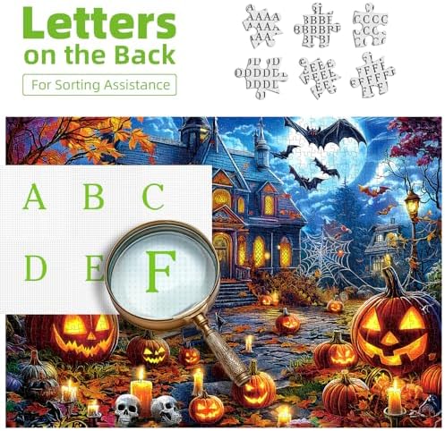 Halloween Jigsaw Puzzles 500 Pieces for Adults - Spooky Haunted House Puzzle with Jack-O-Lanterns, Bats & Full Moon - 500 Piece Puzzles for Adults, Families & Seniors - 23"x15"
