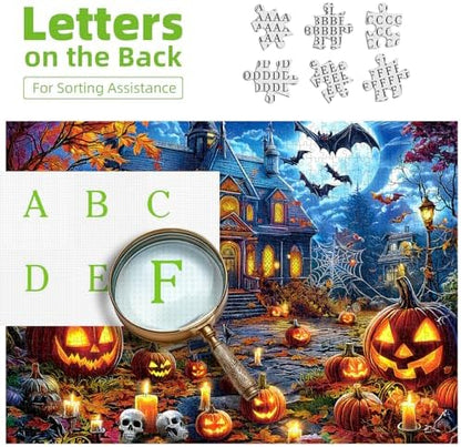 Halloween Jigsaw Puzzles 500 Pieces for Adults - Spooky Haunted House Puzzle with Jack-O-Lanterns, Bats & Full Moon - 500 Piece Puzzles for Adults, Families & Seniors - 23"x15"