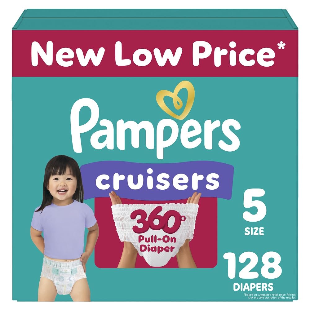 Pampers Diapers - Cruisers 360 - Size 5, 128 Count, Babyproof up to 100% Leakproof Pull-On Diaper