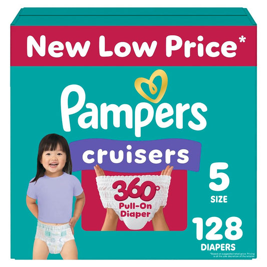 Pampers Diapers - Cruisers 360 - Size 5, 128 Count, Babyproof up to 100% Leakproof Pull-On Diaper