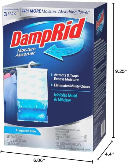 DampRid Fragrance Free Hanging Moisture Absorber, 16 oz., 3 Pack - Eliminates Musty Odors for Fresher Air, Ideal Moisture Absorbers for Closet, 14% More Moisture Absorbing Power*
