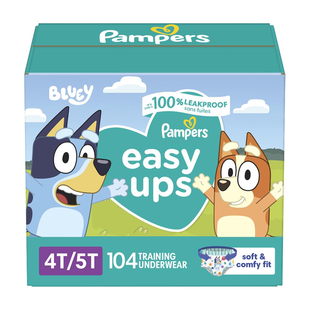 Pampers Training Pants - Easy Ups Boys & Girls Bluey - Size 4T-5T, 104 Count, Children's Potty Underwear (Packaging May Vary)