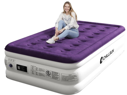 CHILLSUN Twin Air Mattress with Built in Pump for Guest & Home, 16" Inflatable Blow Up Mattress, Air Bed with Carrying Bag for Camping, Raised Elevated Double High Air Mattresses Foldable & Portable