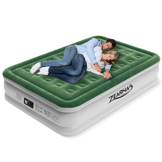 Zearna Air Mattress Queen with Built in Pump - Upgraded Blow Up Bed, 2 Mins Quick Self Inflatable with Double Air Chamber, 18"/650lbs Max, All Night No Lost Air, for Camping,Home,Portable Travel