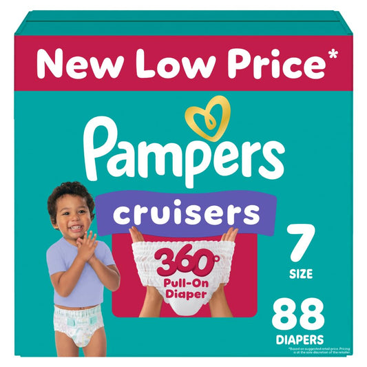 Pampers Diapers - Cruisers 360 - Size 7, 88 Count, Babyproof up to 100% Leakproof Pull-On Diaper