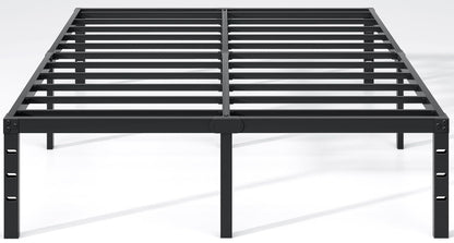 NEW JETO Metal Bed Frame,Queen Size Bed Frame with Storage Space,Heavy Duty Sturdy Mattress Foundation,Easy Assembly,No Box Spring Needed, Black,18 Inch,Queen