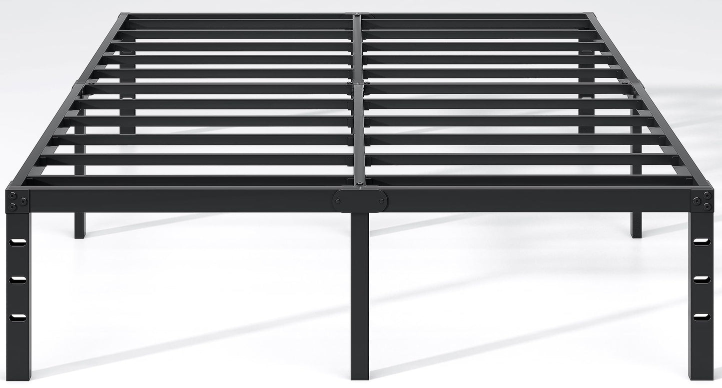 NEW JETO Metal Bed Frame,King Size Bed Frame with Storage Space,Heavy Duty Sturdy Mattress Foundation,Easy Assembly,No Box Spring Needed, Black,14 Inch,King