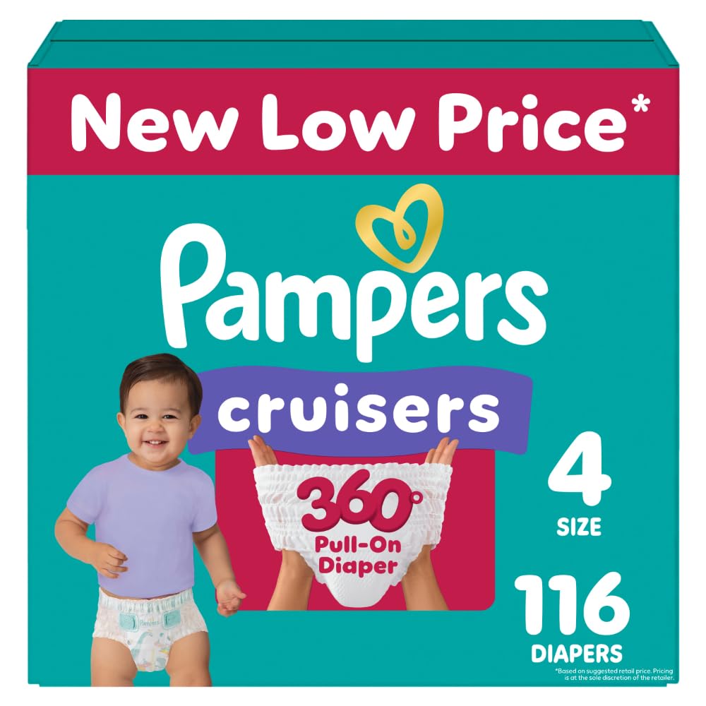 Pampers Diapers - Cruisers 360 - Size 4, 116 Count, Babyproof up to 100% Leakproof Pull-On Diaper