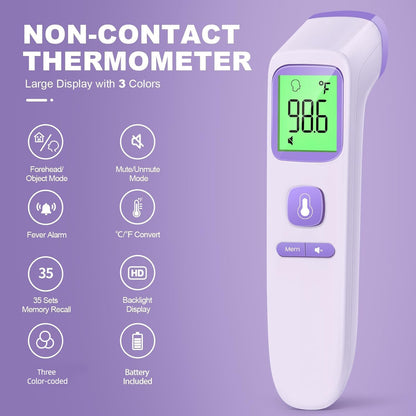 No-Touch Thermometer for Adults and Kids, Digital Accurate Baby Thermometer with Fever Alarm, 1 Second Fast Result, Easy to use, 2 in 1 Mode (Purple)