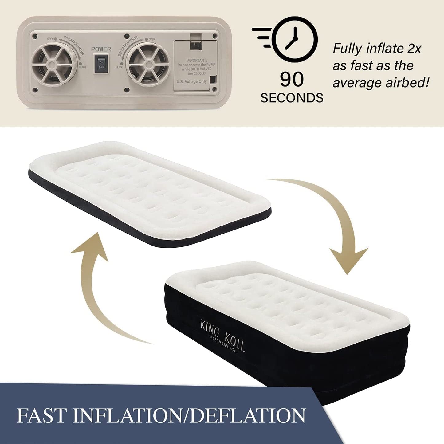King Koil Plush Pillow Top Luxury Twin Air Mattress with Built-in High-Speed Pump for Camping, Home & Guests - 16" Airbed Inflatable Blow Up Mattress, Waterproof, 1-Year Manufacturer Warranty.