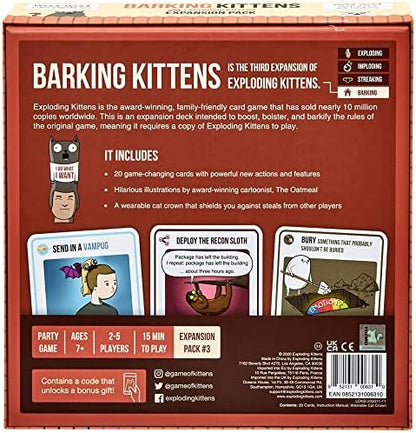 Barking Kittens Expansion Set - A Russian Roulette Card Game for Adults, Teens & Kids, Easy Family-Friendly Party Games - 20 Card Add-on