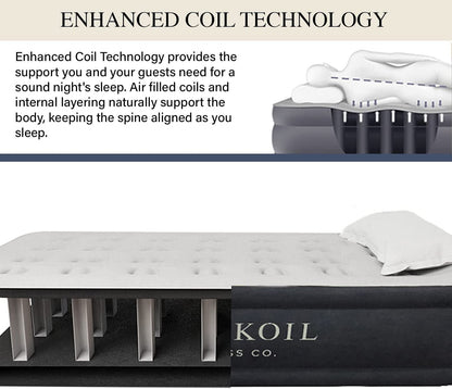 King Koil Plush Pillow Top Luxury Twin Air Mattress with Built-in High-Speed Pump for Camping, Home & Guests - 16" Airbed Inflatable Blow Up Mattress, Waterproof, 1-Year Manufacturer Warranty.