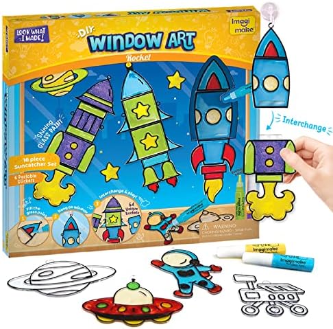 Imagimake Window Art for Kids - Rocket | Suncatcher Kits for Kids, Arts and Crafts for Ages 6-8 | Birthday Gifts for 5 6 7 8 9 10 11 12 Years Old Boys & Girls