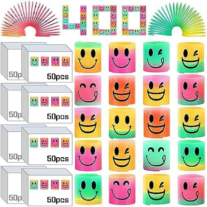 AZEN 400 Pcs Mini Spring (4 Packsges) Party Favors for Kids 3-5 4-8, Goodie Bags Stuffers for Birthday Party, Classroom Prizes Kids Prizes, Small Bulk Toys Gifts (4 Smile)