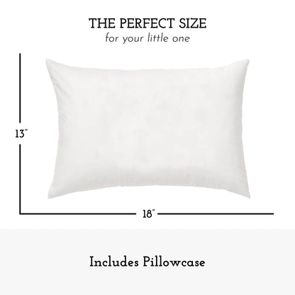 Little Sleepy Head Toddler Pillow with Pillowcase 13x18 - Kids Pillow for Sleeping - Toddler Pillow - Better Neck Support Ergonomic Pillow and Toddler Pillowcase - Best Pillows for Kids (White)