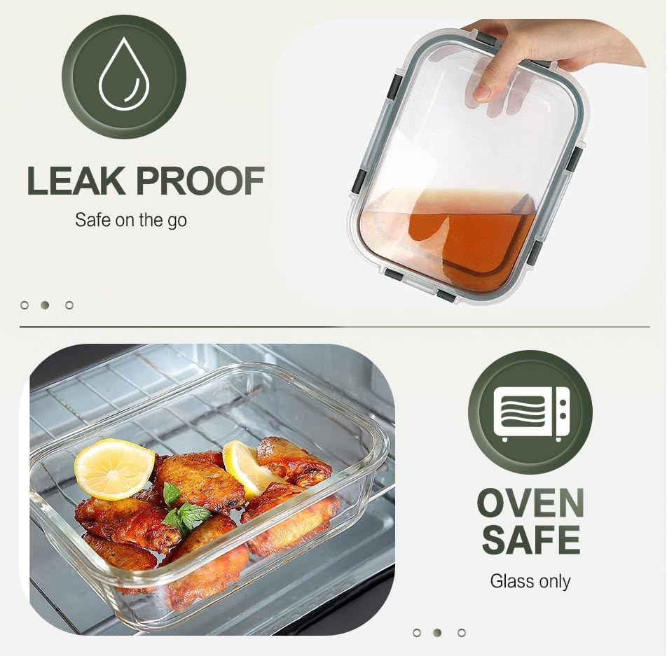 10 Packs 30 oz Glass Meal Prep Containers,Glass Food Storage Containers with Lids,Airtight Glass Lunch Bento Boxes,Microwave,Freezer and Dishwasher,Gray