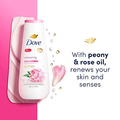 Dove Body Wash 4 Count Renewing Peony and Rose Oil for Renewed, Healthy-Looking Skin Gentle Skin Cleanser with 24hr Renewing MicroMoisture 20 oz