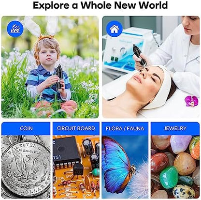 USB Digital Microscope, 50x-1600x Magnification Handheld, 1440P HD 8 LED Lights, Portable Pocket, Compatible with iOS and Android Devices, 2MP Magnifier Microscopes Camera (321P with Stand)