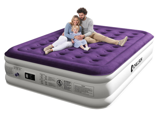 CHILLSUN Air Mattress Queen with Built in Pump, Inflatable Blow Up Mattress 18 Raised Comfort, Upgraded Surface Air Bed, Colchones Inflables Ideal for Camping, Home and Guest 650lbs Max
