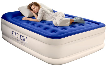 King Koil Luxury Twin Air Mattress with Built-in High Speed Pump for Camping, Home & Guests - Twin Size Double High Airbed Luxury Inflatable Blow Up Mattress Waterproof (1-Year Manufacturer Warranty)